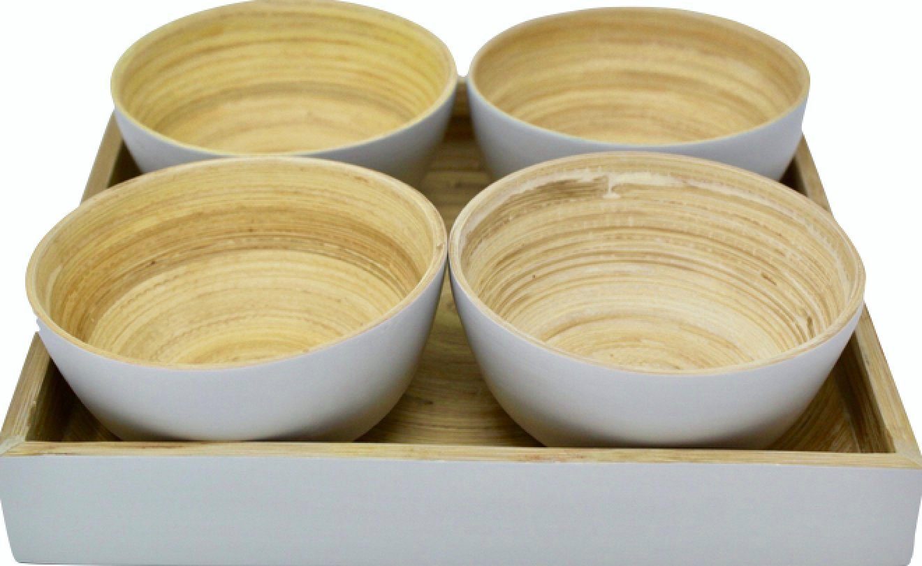 KeMar Kitchenware Snackschale Snackschale mit Tablett, Bambus, (5-tlg), Als Holzleim verwenden wir zu 100% natürlichen Kaseinleim. Delfin Grau
