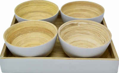 KeMar Kitchenware Snackschale Snackschale mit Tablett, Bambus, (5-tlg), Als Holzleim verwenden wir zu 100% natürlichen Kaseinleim.