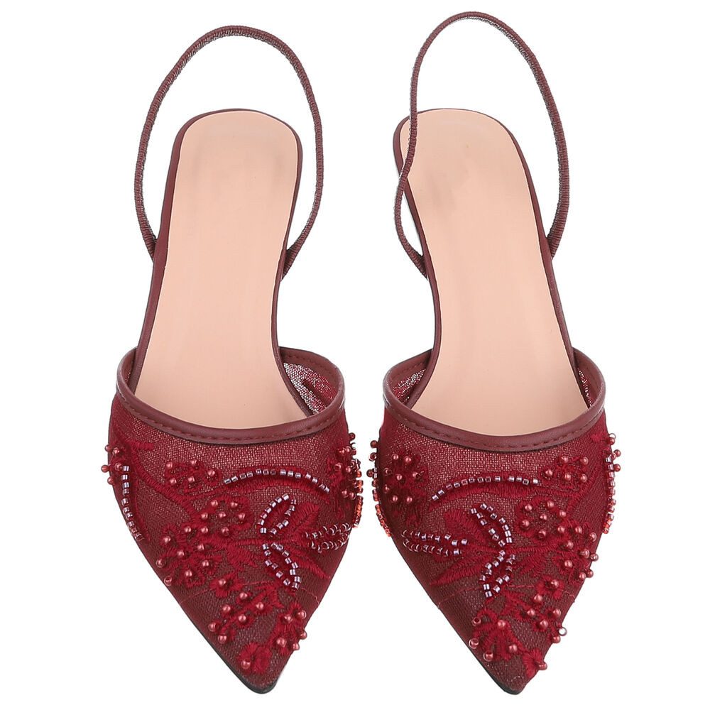 Ital-Design Damen Slingback-Pumps mit Perlenstickerei & High Heel Schnürpumps (92214492) Pfennig-/Stilettoabsatz Pumps in Bordeaux – Bild 4 von 5