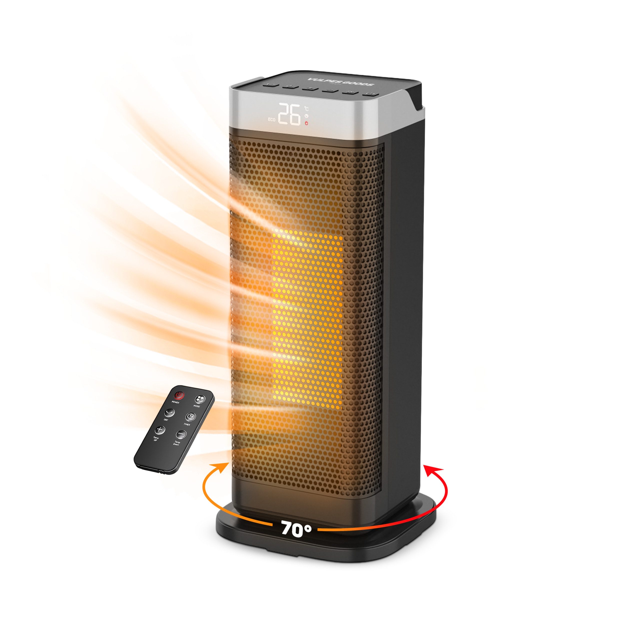 Vulpes Goods Keramikheizlüfter Tech MAX V2, 2000 W, Thermostat, Timer & Fernbedienung