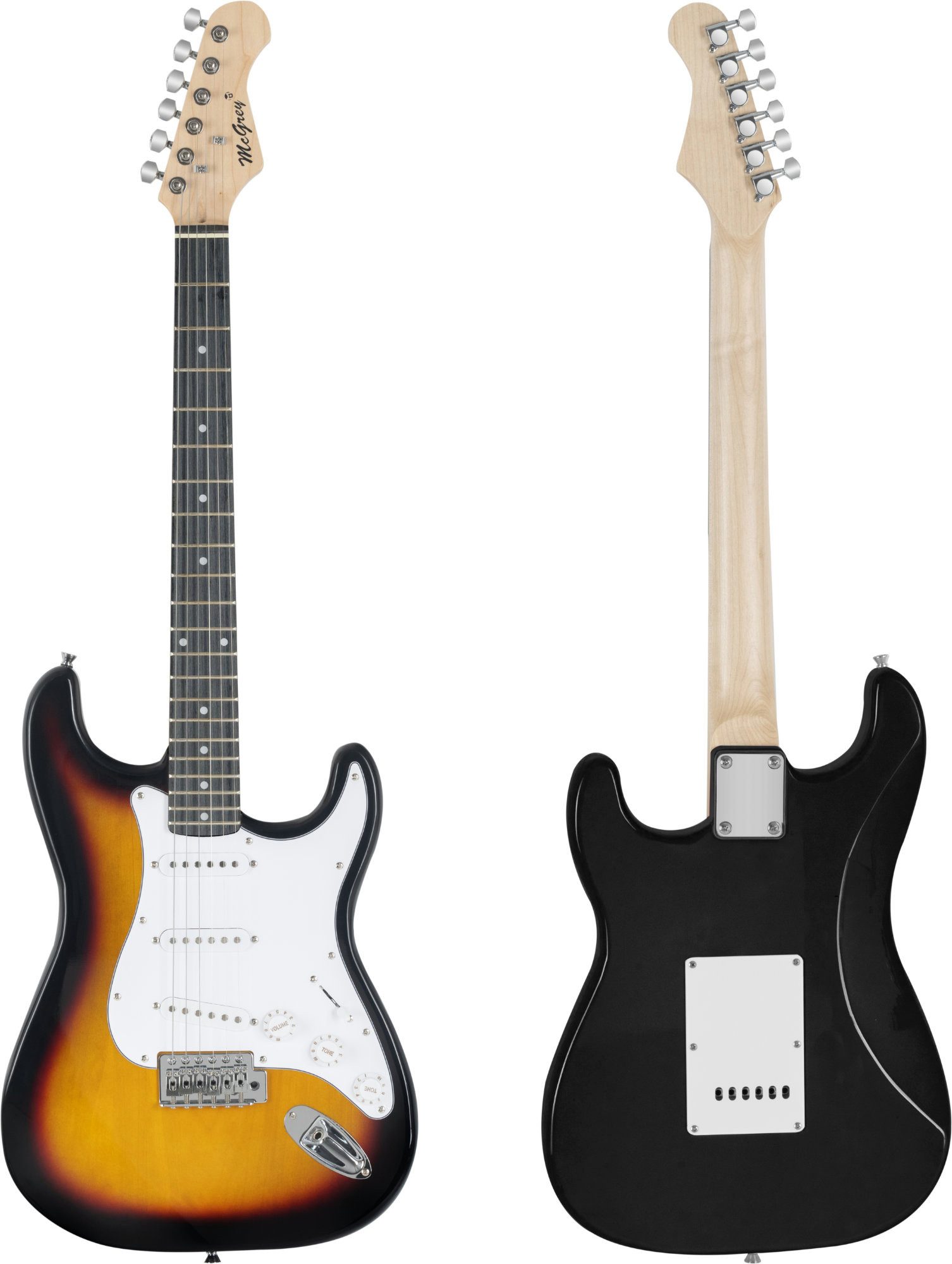 McGrey E-Gitarre Rockit elektrische Gitarre, ST-Style, Komplettset 4/4, 8-St., inkl. Verstärker, Tasche, Stimmgerät, Plektren, Gurt und Kabel, 10 Watt (RMS) Gitarrenverstärker inklusive!