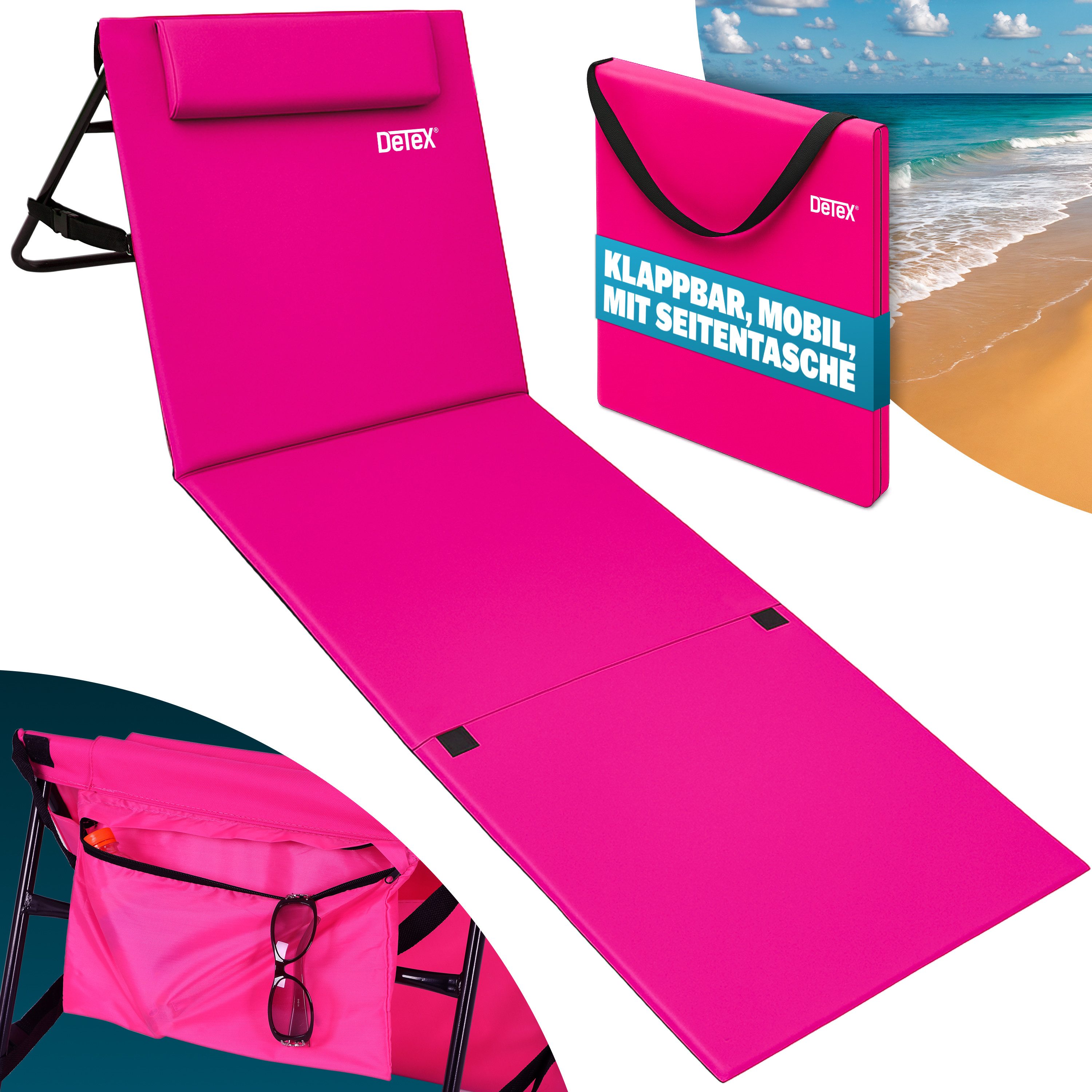 Detex Gartenliege, Rückenlehne Gepolstert Pink Tasche günstig online kaufen