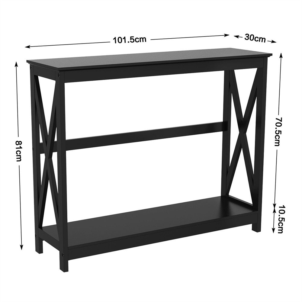 Yaheetech Konsolentisch 2-stufiger Beistelltisch 102 x 30 x 81 cm, Flurtisch mit 2 Ablagen, X-förmige Stütze, Tischbeine aus Massivholz – Bild 5 von 5
