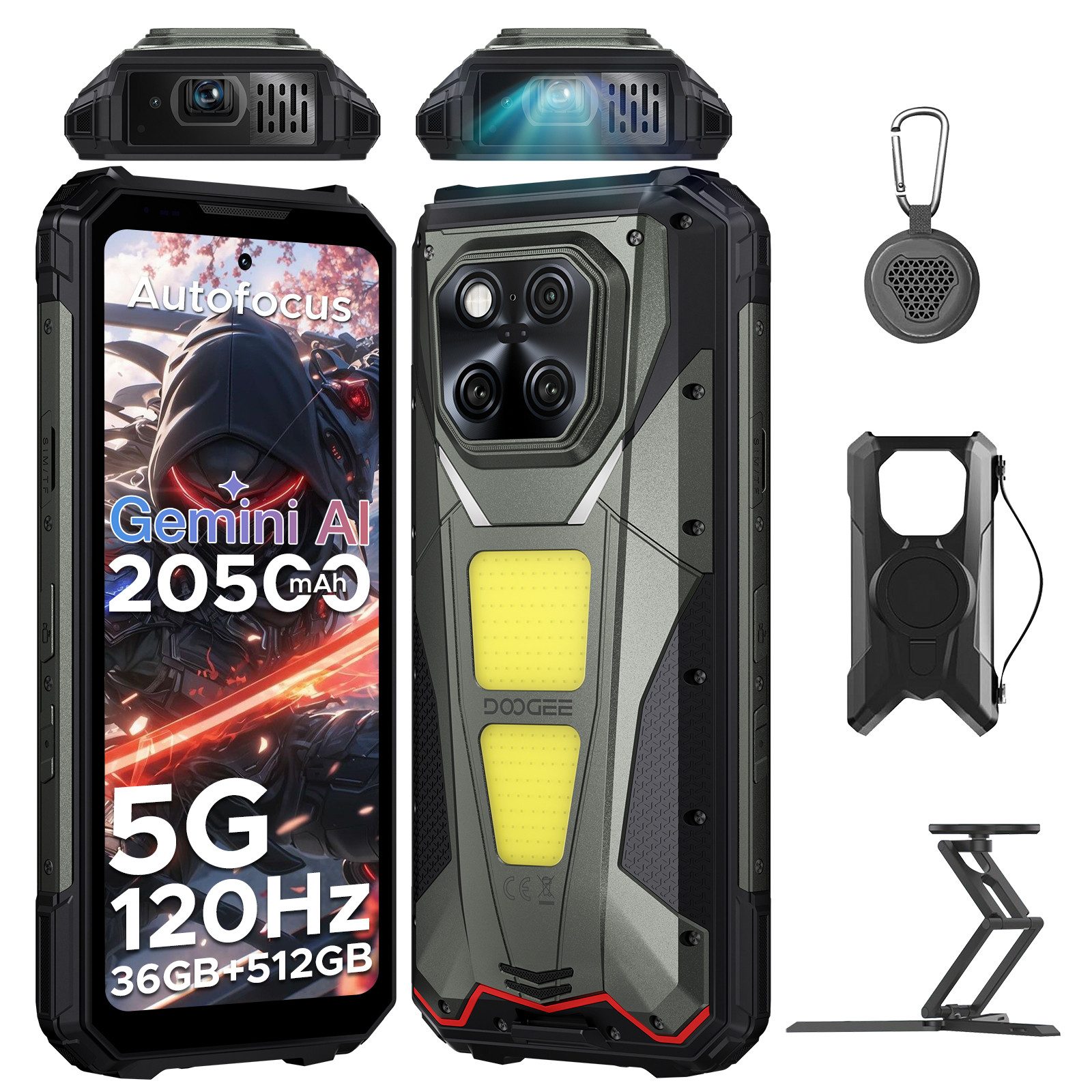 DOOGEE V MAX PLAY 5G Outdoor Smartphone 20500mAh, 512GB, Camping-Licht Smartphone (6,78 Zoll, 512 GB Speicherplatz, 200 MP Kamera, LED-Projektor & Dual-Camping-Licht, 200MP Kamera, 120Hz Rugged Handy)