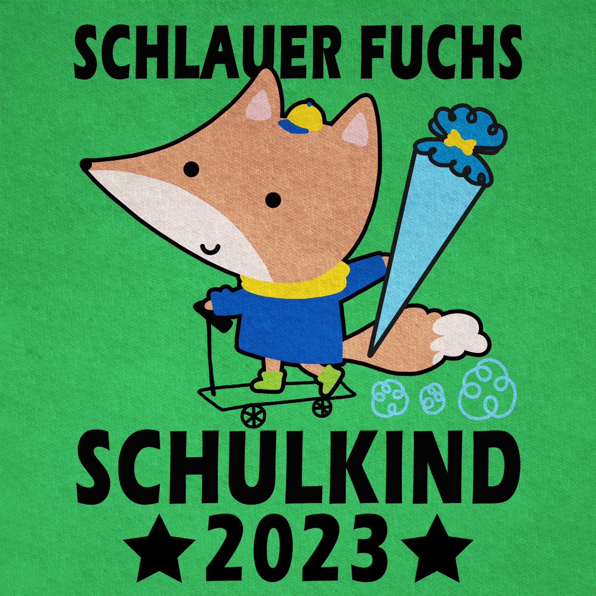 Shirtracer T-Shirt 02 schwarz Schulkind Schlauer Schulanfang Fuchs Grün Geschenke - Einschulung Junge 2023