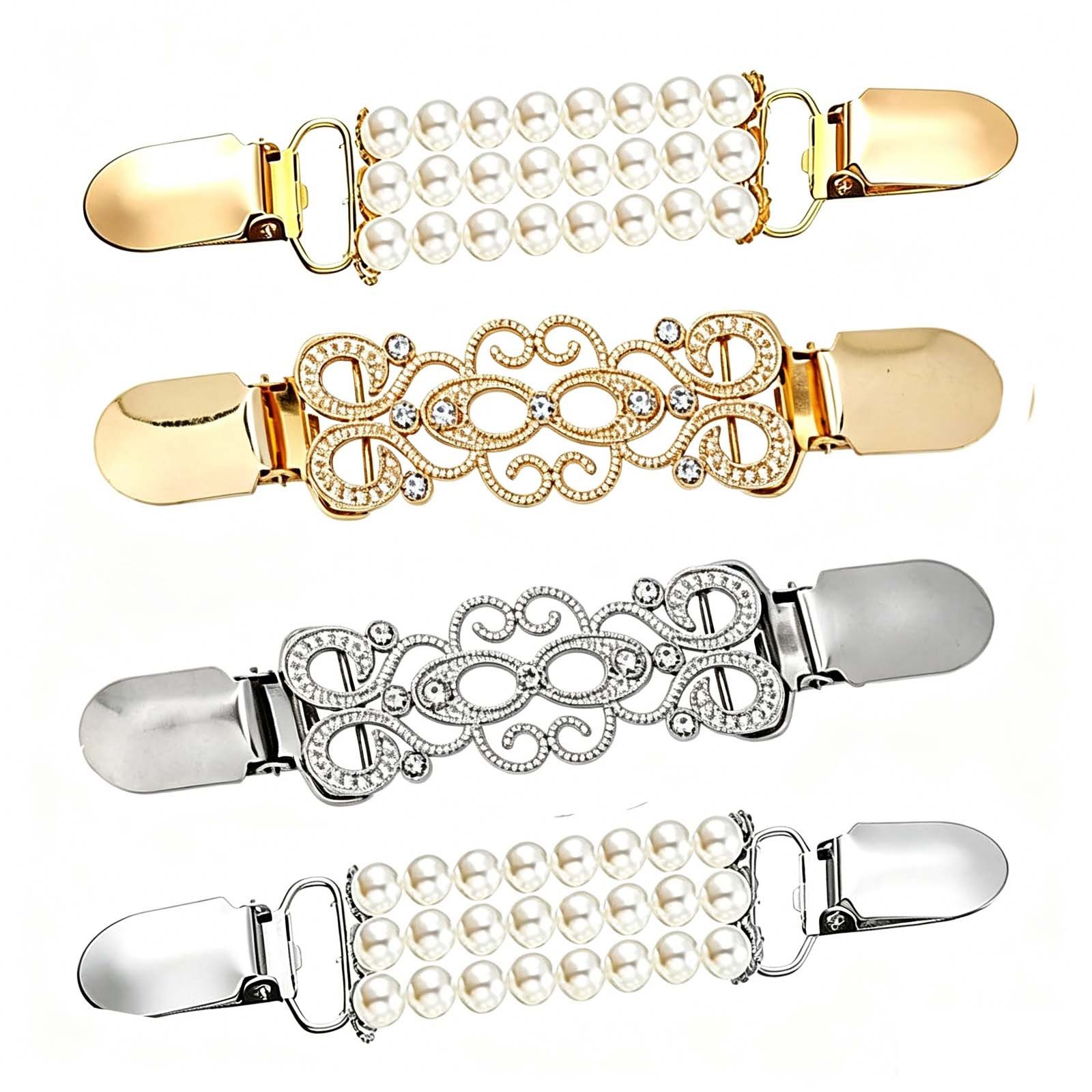 MOPUEA Broschen Set Vintage Broschen & Pullover Clips – 4er Set, kreativ & stilvoll (Schalklammern Set für Kleidung und Heimtextilien im Alltag, Clips für sicheren Halt von Kleidung ohne Verrutschen), Schnell nutzbar, stabiler Halt, vielseitig kombinierbar