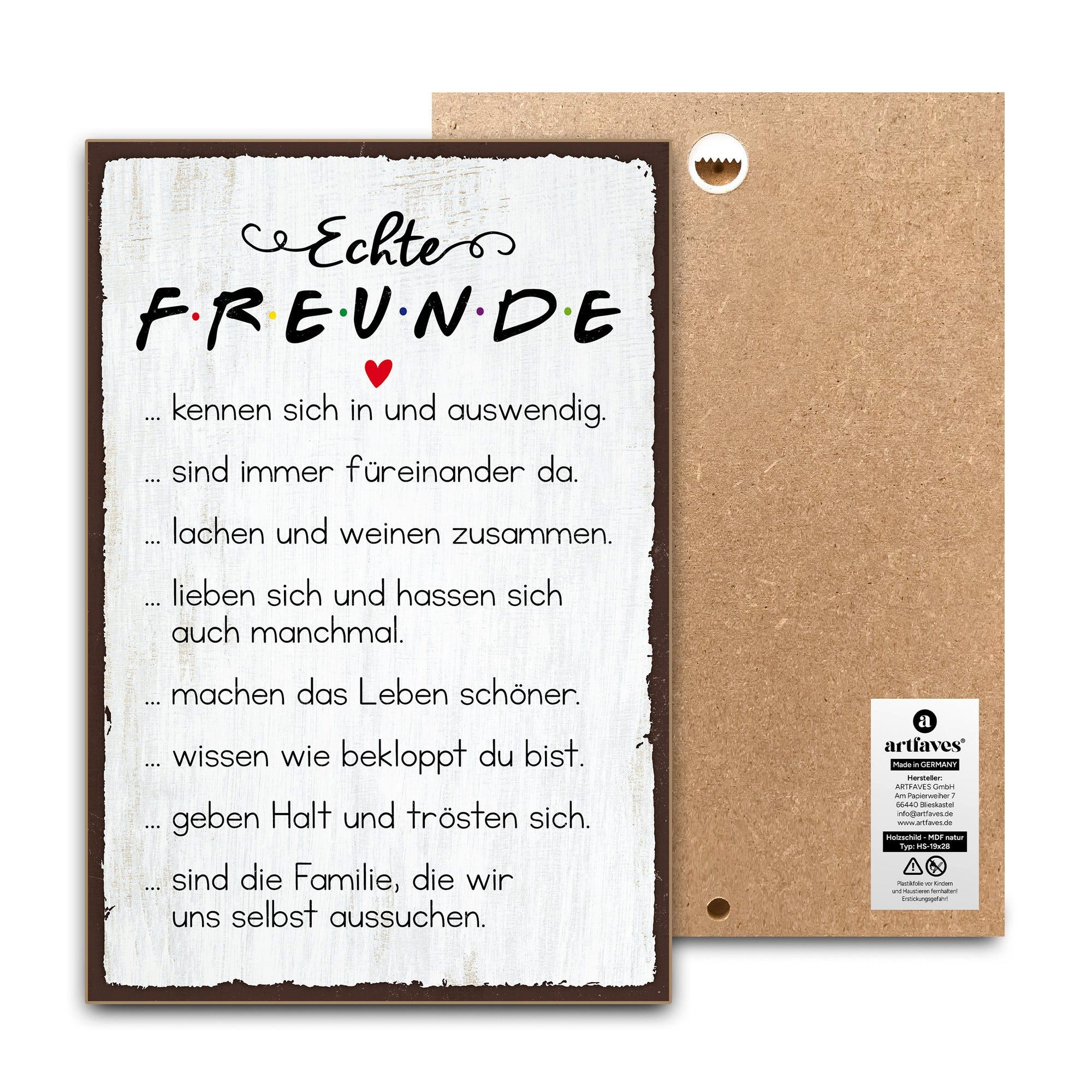 ARTFAVES Holzbild Schild mit Spruch - ECHTE FREUNDE KENNEN SICH IN UND AUSWENDIG - Freun