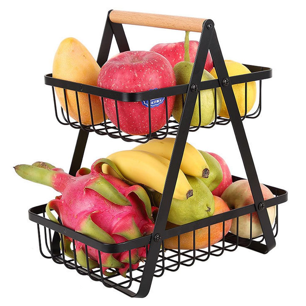 NUODWELL Obstschale 2 Stöckig Metall Schwarz Вазы для фруктов mit Griff, Abnehmbar Obst Halter