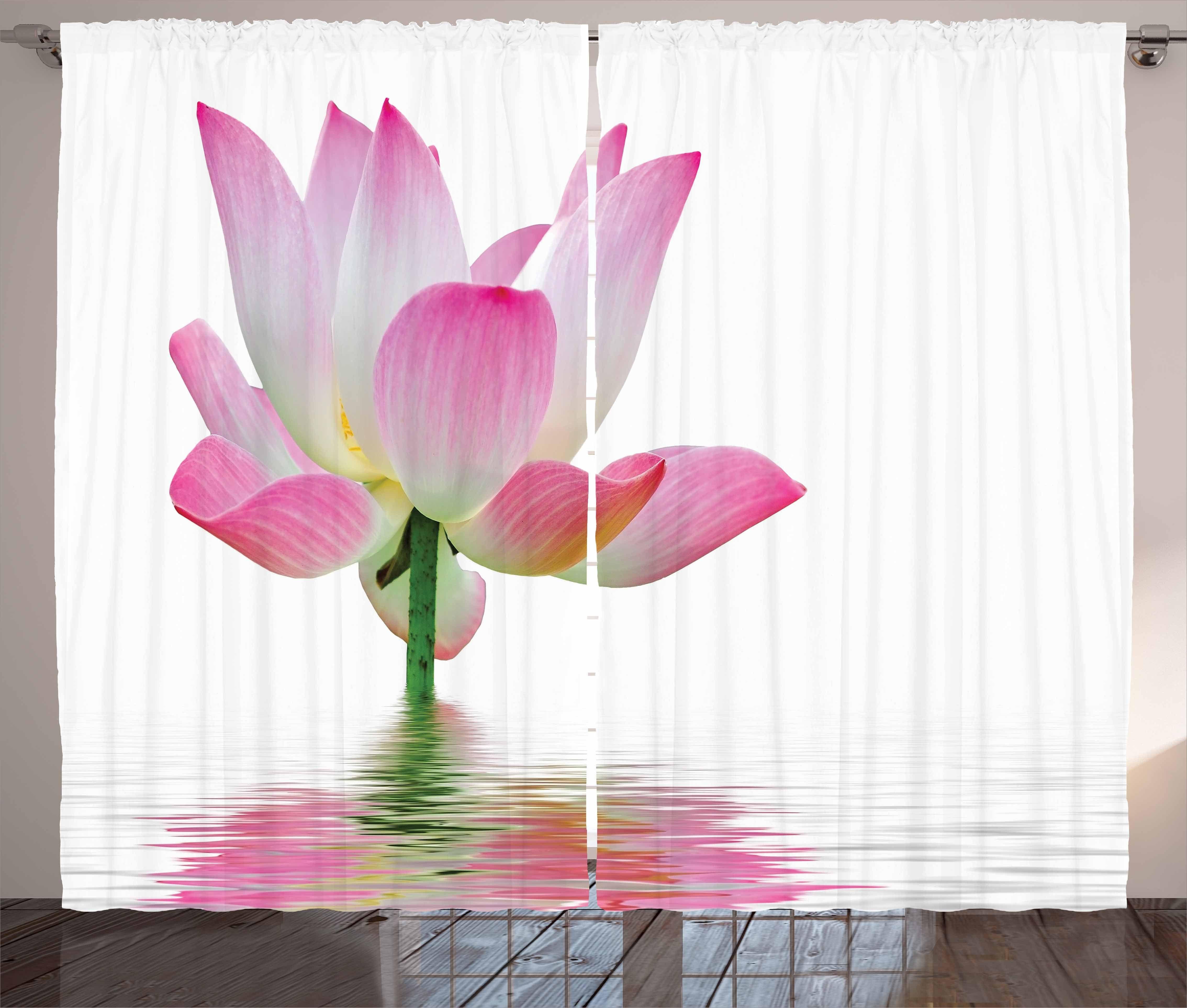 Gardine Schlafzimmer Kräuselband Vorhang mit Schlaufen und Haken, Abakuhaus, Pink und Weiß Lotus in Wasser