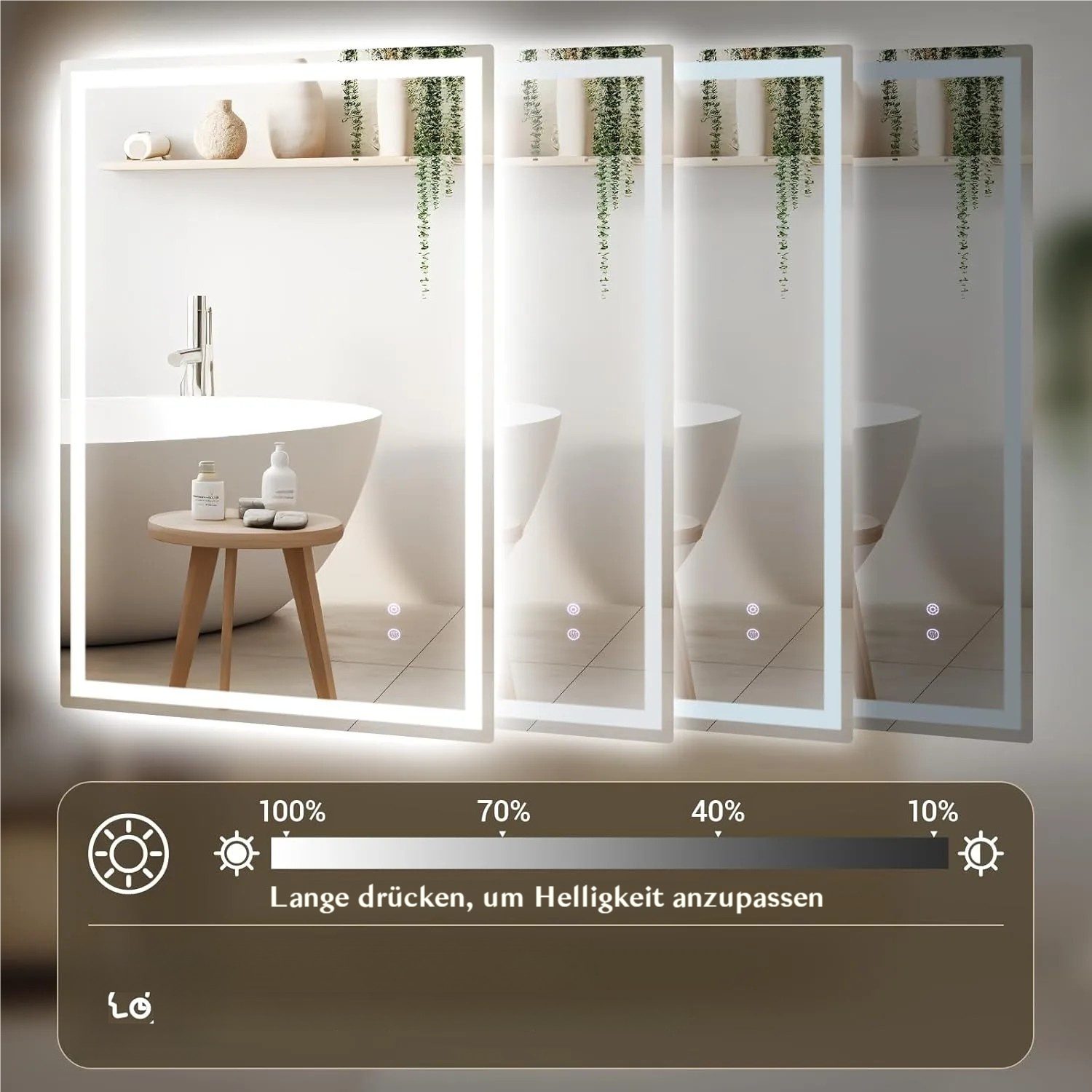 TLGREEN Badspiegel mit Beleuchtung,LED Spiegel mit 3 Lichtfarben und dimmbar, (Touch-Schalter und Beschlagfrei, gehärtetes Glas)