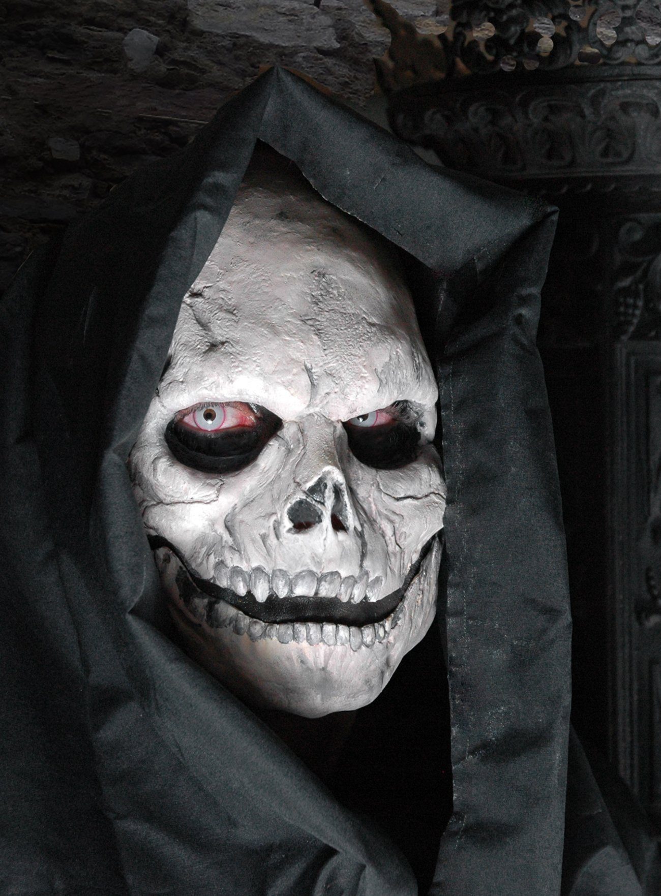 Wizardo Verkleidungsmaske Sensenmann Maske zum Ankleben - Halloween Skelett, In Deiner Jobbeschreibung steht 'Für alle Ewigkeit'? Dein wichtigstes