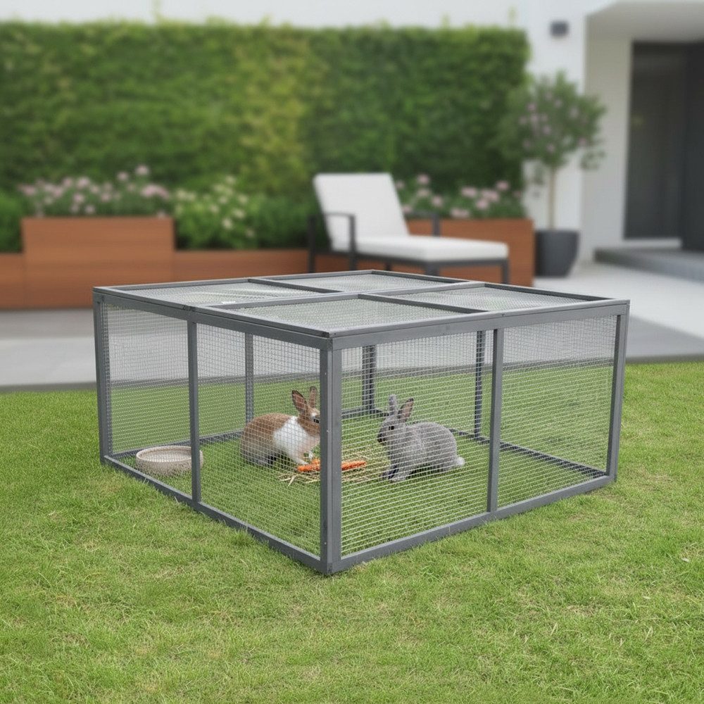 Mucola Freigehege Kleintierstall Freilauf Meerschweinchen Kaninchenstall Hasenkäfig, 120 x 120 cm, aufklappbarer Deckel, Edelstahlscharniere
