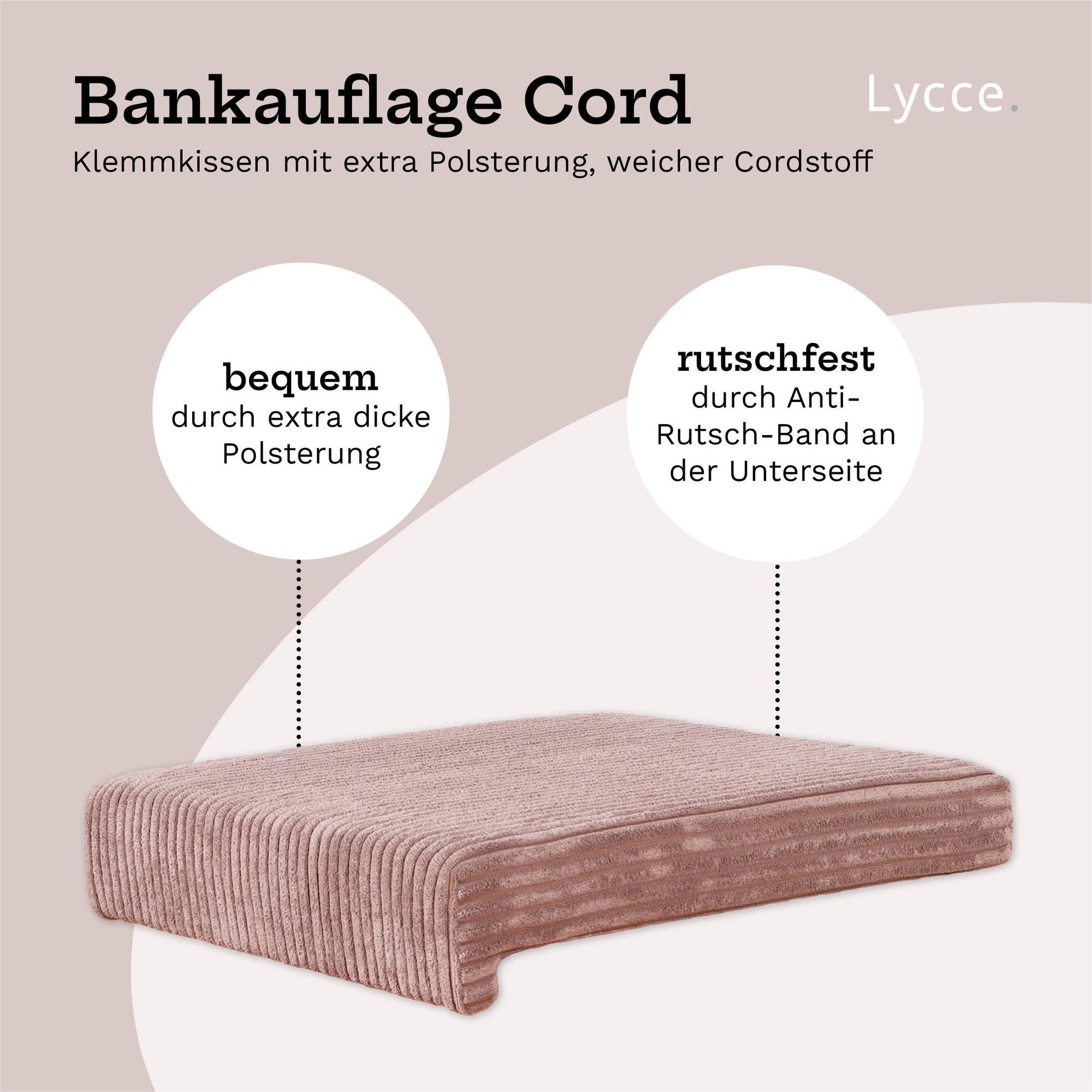 Lycce Bankauflage Bankauflage Klemmkissen 1 Leiste, Cordstoff extra Polsterung, (1 St), für Banktiefe ab 35 cm, verrutscht nicht, versch. Farben