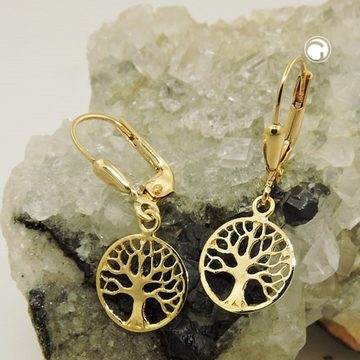 unbespielt Paar Ohrhänger Ohrringe Lebensbaum glänzend 375 Gold 26 x 10 mm kl. Schmuckbox, Goldschmuck für Damen