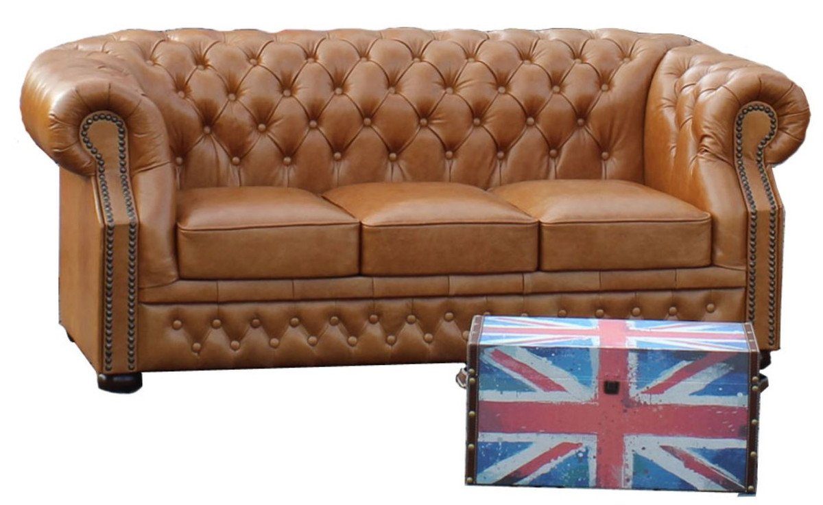 Echtleder x 210 - Padrino cm Chesterfield 80 Hellbraun H. Sofa 3er x Casa Sofa 90 Luxus 3-Sitzer