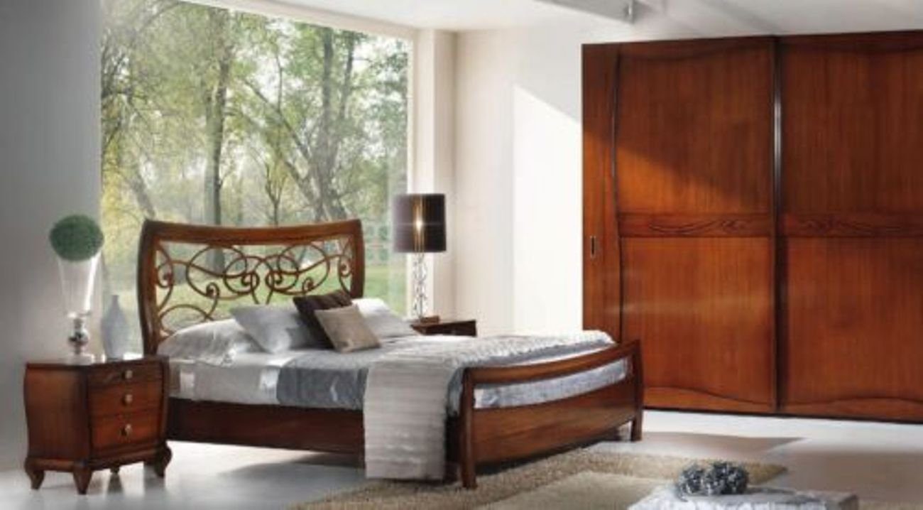 Schlafzimmer-Set, Hotel Nachttisch Bett Betten Design Holz 3tlg. Set Doppel JVmoebel Garnitur