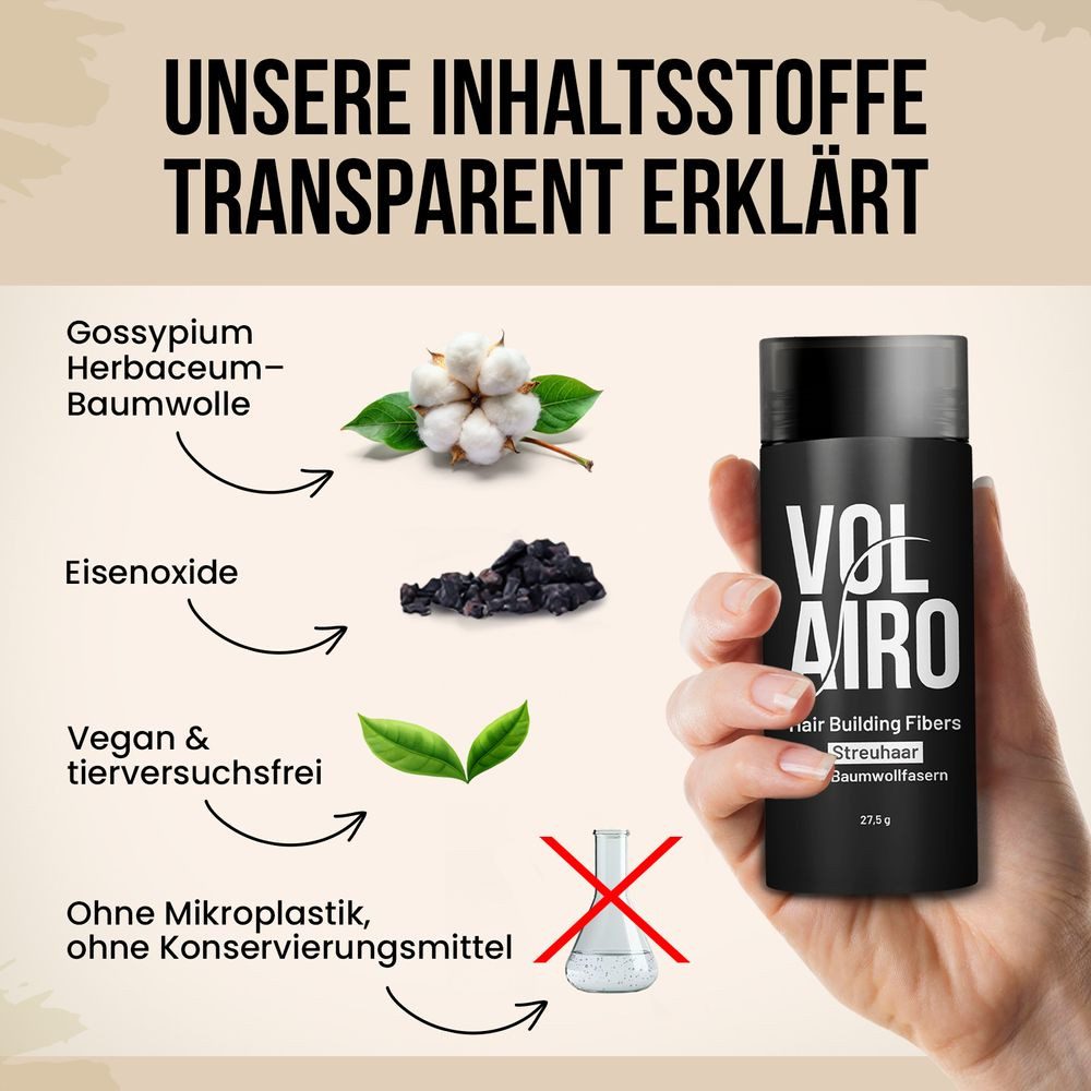 Volairo Haarpuder Streuhaar Haarverdichter – Sofort dichteres Haar, natürliche Wirkung, für Männer & Frauen, für Ansatz & Haarlinie & für dünner werdendes Haar, große Farbauswahl