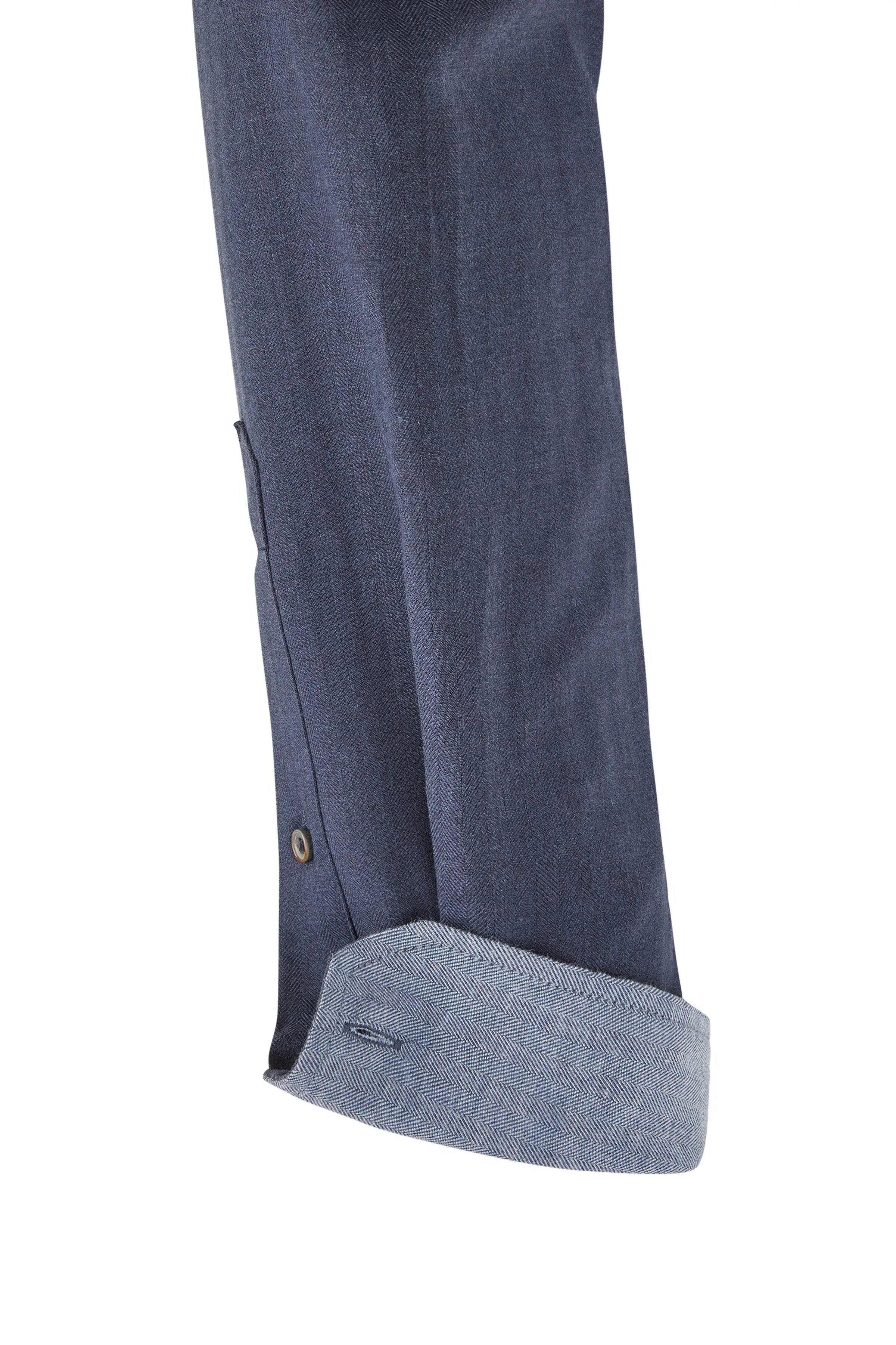 Haupt Langarmhemd Haupt Modern Fit Langarm Baumwoll-Herrenhemd Unifarben NAVY