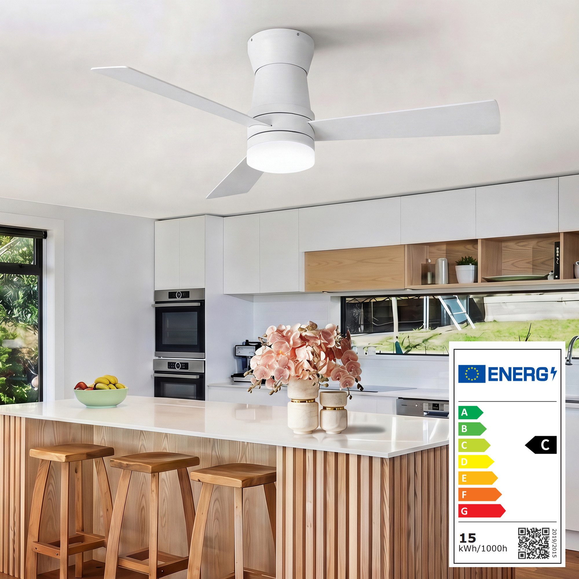 Furnishings Home Deckenventilator Ventilatorleuchte Deckenlampe mit Fernbedienung Leiser, 6 Stufen, 106 cm Durchmesser, DC Motor, Dimmbare LED, Sommer/Winterfunktion