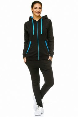 L.gonline Freizeitanzug Damen Jogginganzug, Trainingsanzug, Tracksuit, Uni Colour, Sportan (Kapuzenjacke mit Reißverschluss, Hose, 2-tlg), Fitness Freizeit Casual