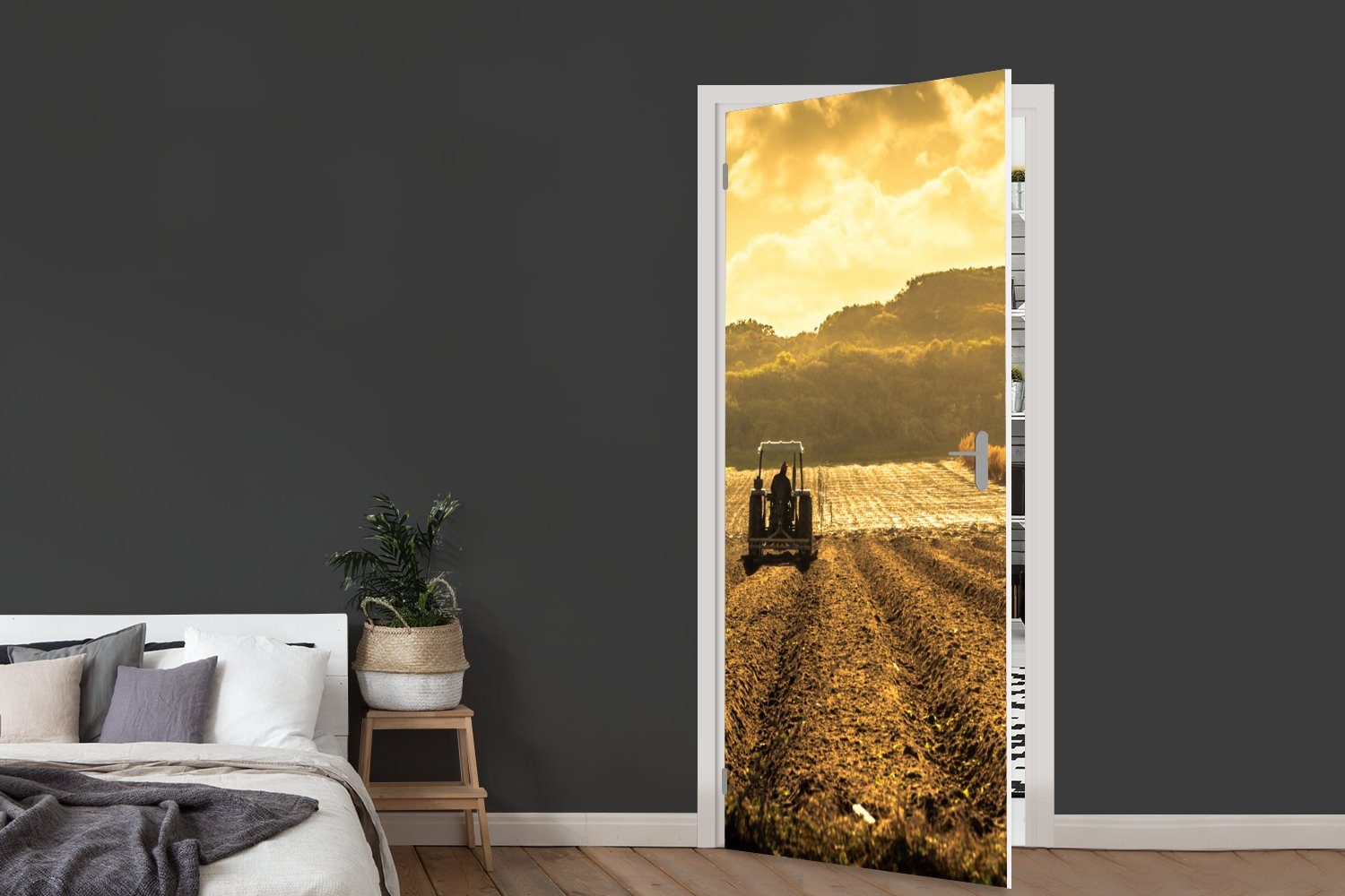 MuchoWow Türtapete Traktor - Bauernhof Tür, 75x205 Fototapete - für St), Türaufkleber, (1 cm Matt, bedruckt, Berg