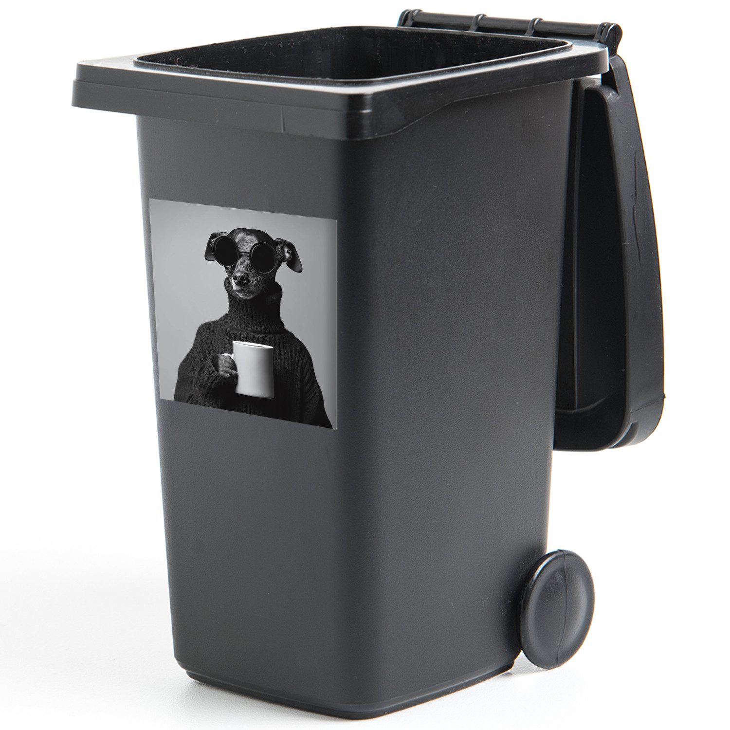 MuchoWow Wandsticker Rollkragenpullover - Hund - Brille - Becher (1 St), Mülltonnen-Aufkleber, Mülleimer, Mülltonne, Sticker, 40x40 cm