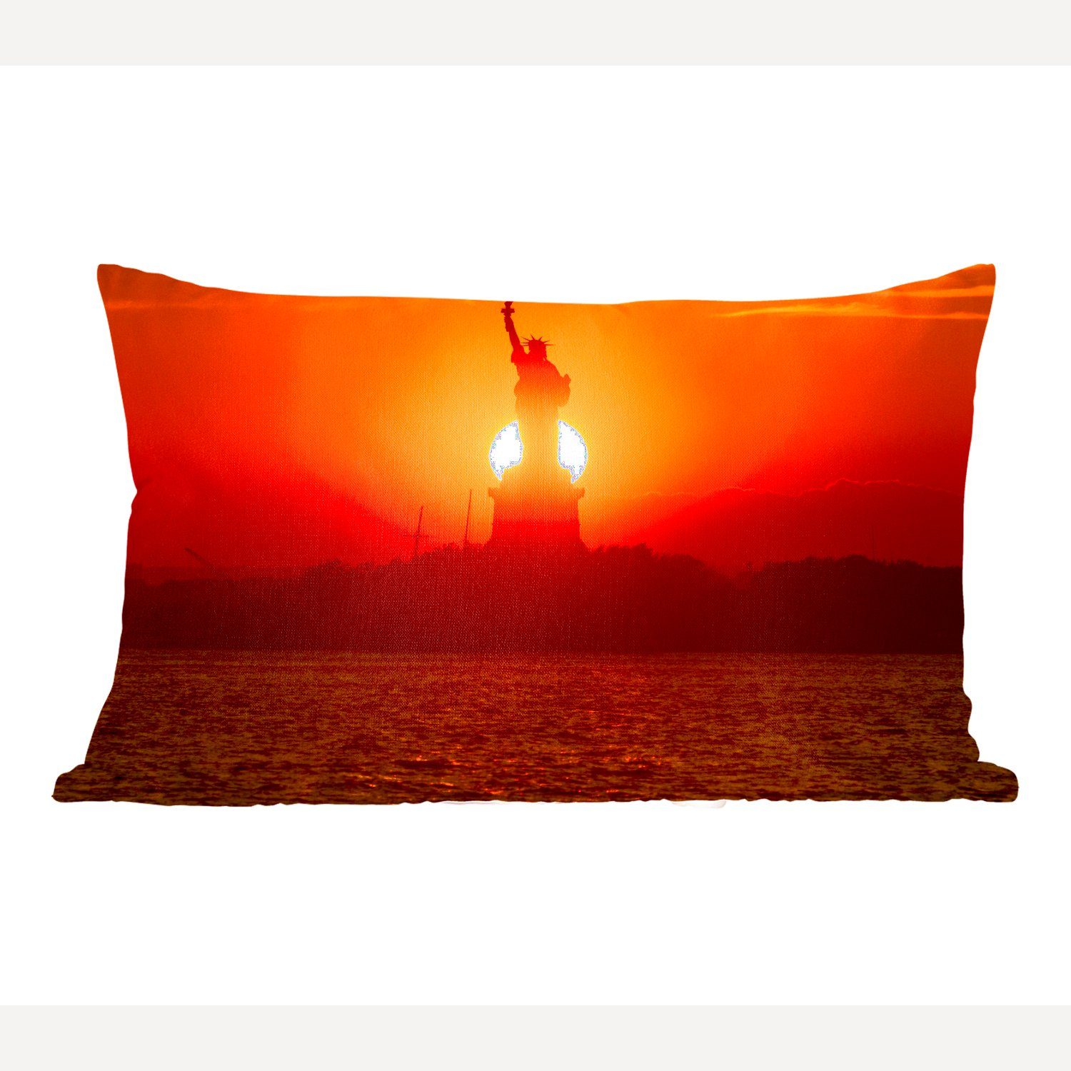 MuchoWow Dekokissen New York - Freiheitsstatue - Sonnenuntergang, Wohzimmer Dekoration, Zierkissen, Dekokissen mit Füllung, Schlafzimmer