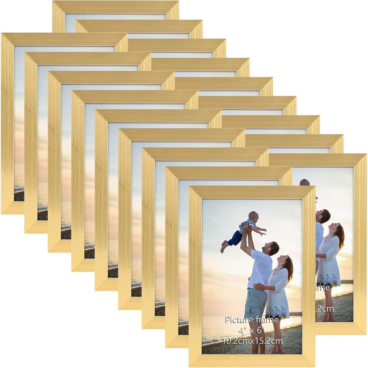 LuxusKollektion Bilderrahmen-Set Bilderrahmen 18er Set Wand Tisch Büros Wohnungen Gold 10x15 cm