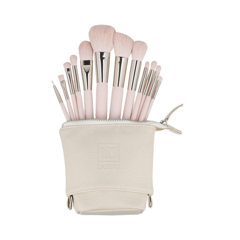 ILU Augenbrauenpinsel il? basic Set mit 12 Make-up-Pinseln + Etui, Pink