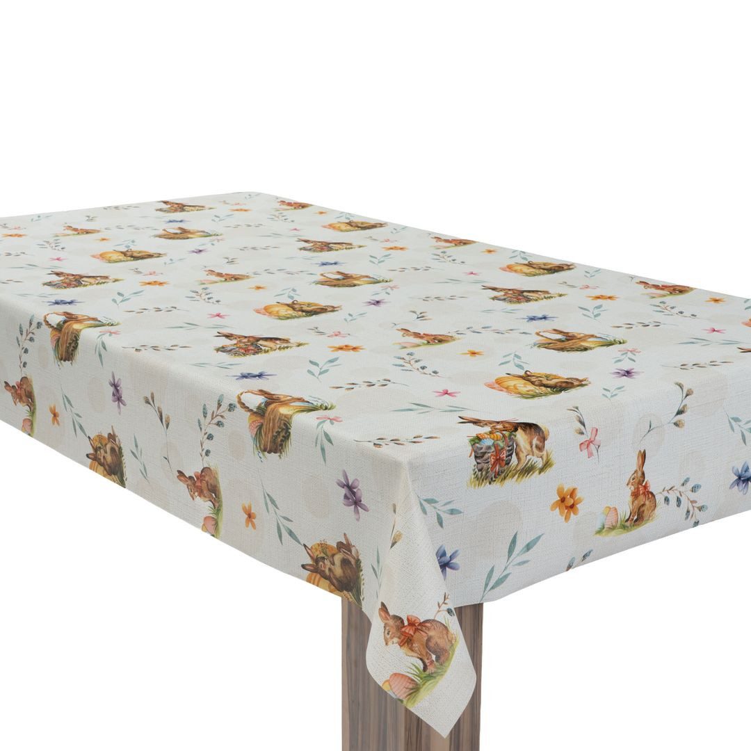 laro Tischdecke Wachstuchtischdecke Frühling Osterhasen Weiß PVC Eckig