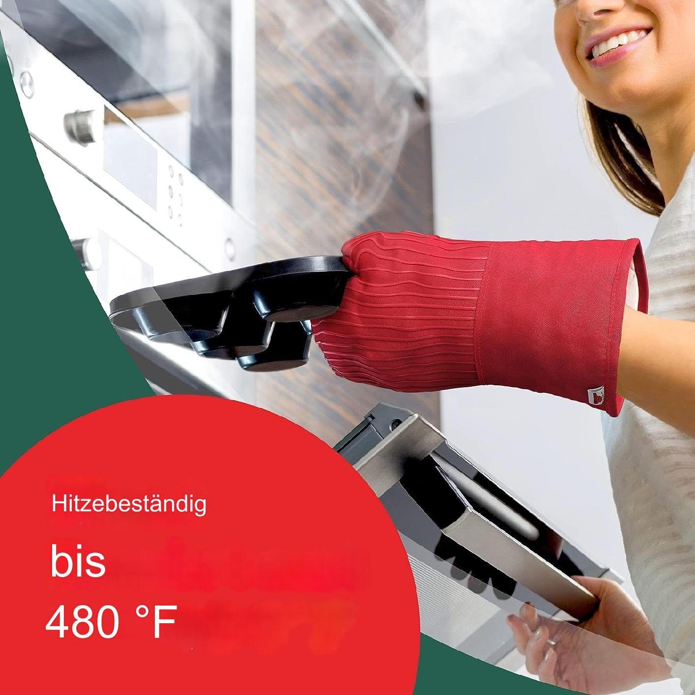 HIBNOPN Topfhandschuhe Hitzebeständige Ofenhandschuhe, Silikon Design,Rot, (2-tlg) Anti-Rutsch