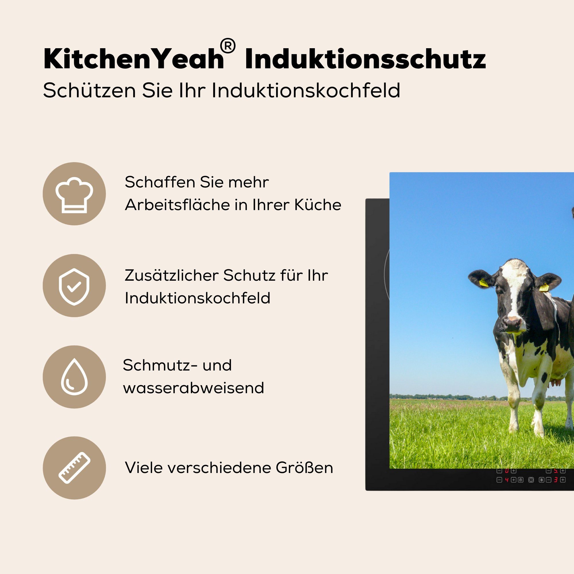 Vinyl, Kühe 81x52 tlg), cm, Tiere Bauernhof, die Herdblende-/Abdeckplatte Induktionskochfeld - küche, - Schutz für (1 Weide - MuchoWow Ceranfeldabdeckung