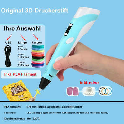TPFNet 3D-Drucker-Stift, 3D Stift für Kinder und Erwachsene mit USB Kabel - PLA Filamentstift mit LCD-Bildschirm - DIY-Geschenk für Kinder - 3 Filament Farben 9 Meter (3x3m) - 3D Drucker Stift Farbe: Rosa
