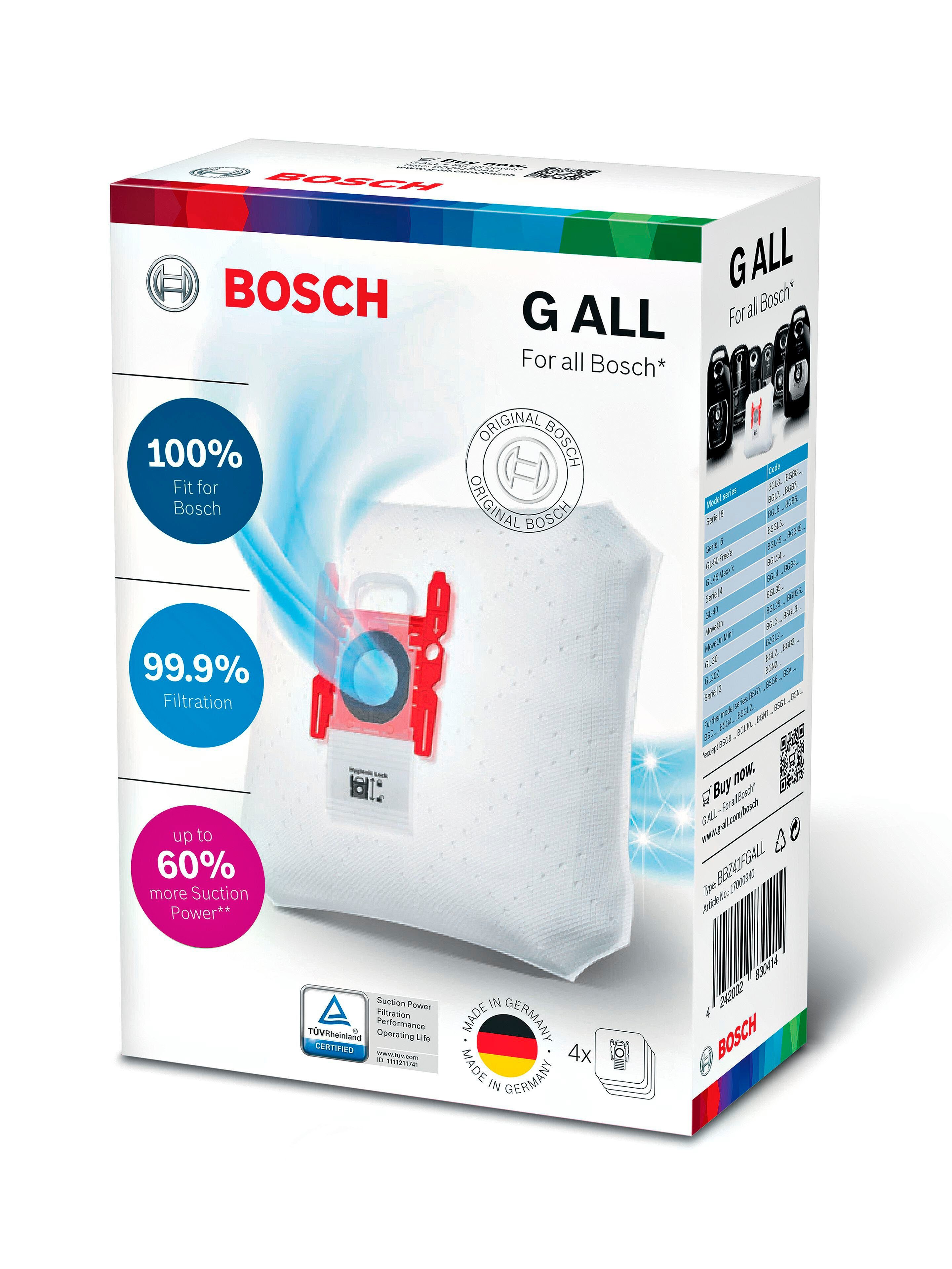 passend BBZ41FGALL, für Staubsaugerbeutel PowerProtect Bosch, (4 BOSCH 1 St., Staubbeutel)