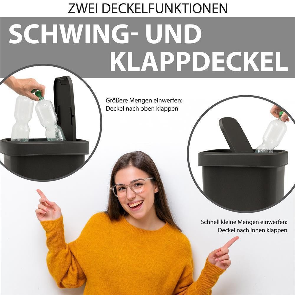 Hausfelder Mülleimer Abfalleimer 25 Liter mit Klapp.Schwingdeckell, 2er Set, 2x25 l, Made in Germany, mit Klapp- und Schwingdeckel, robuste Konstruktion – Bild 3 von 5