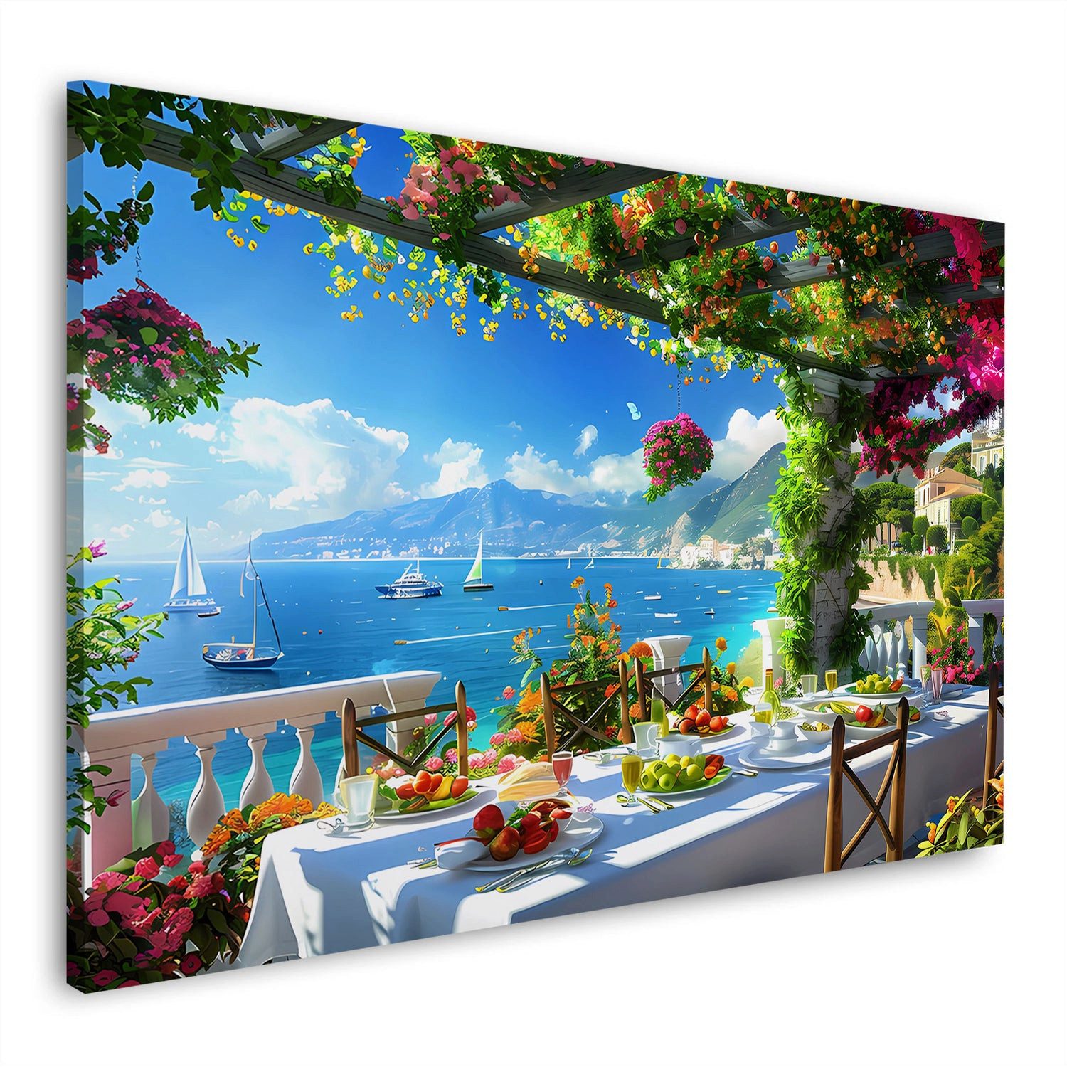 Artedinoi Leinwandbild Italien Toscana Blumen Boote Wandbild Leinwandbild Wanddeko, Toskana mit Blumen und Booten