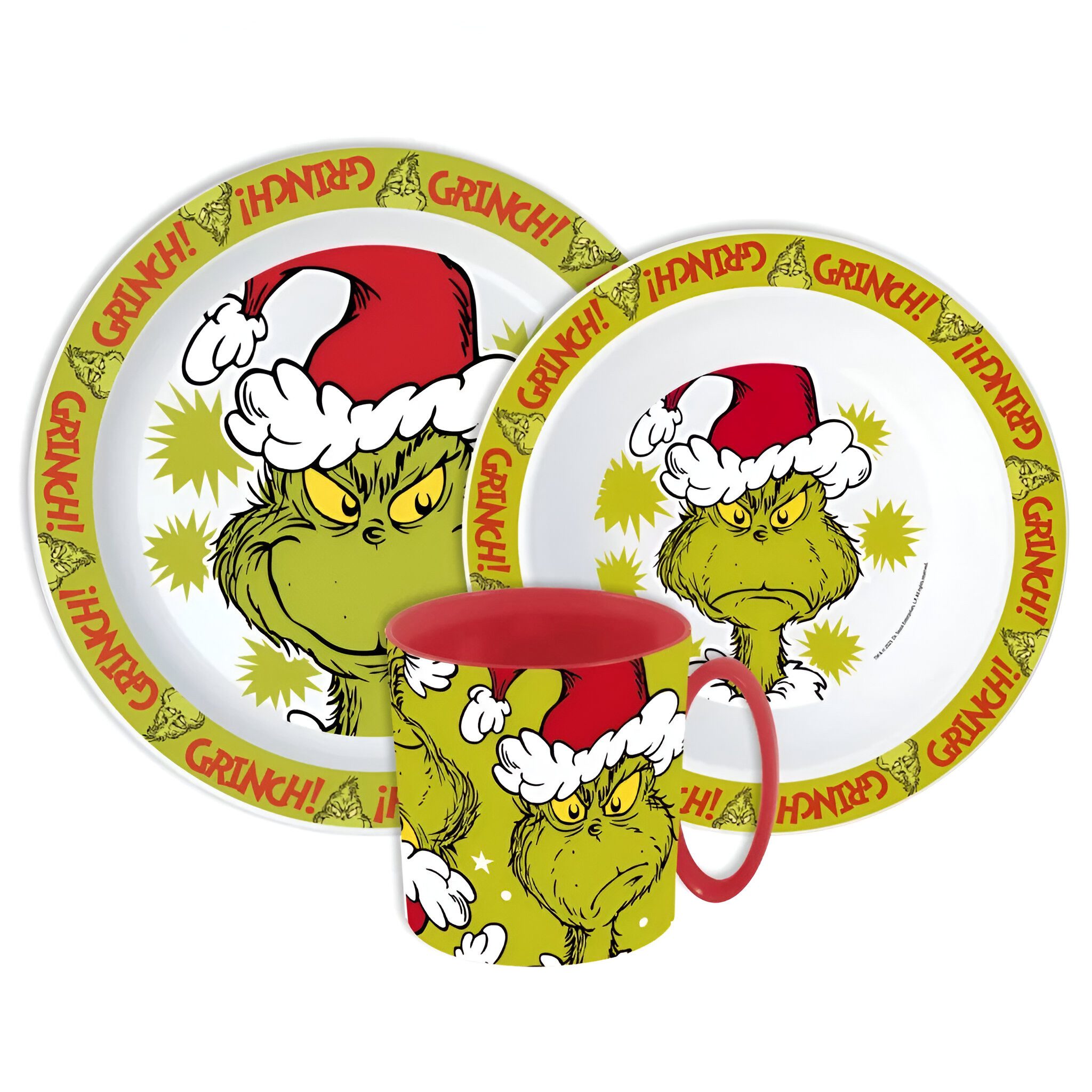 Disney Kindergeschirr-Set Disney Der Grinch Kinder Geschirr-Set 3 teilig Becher Teller Schüssel (3-tlg), 1 Personen