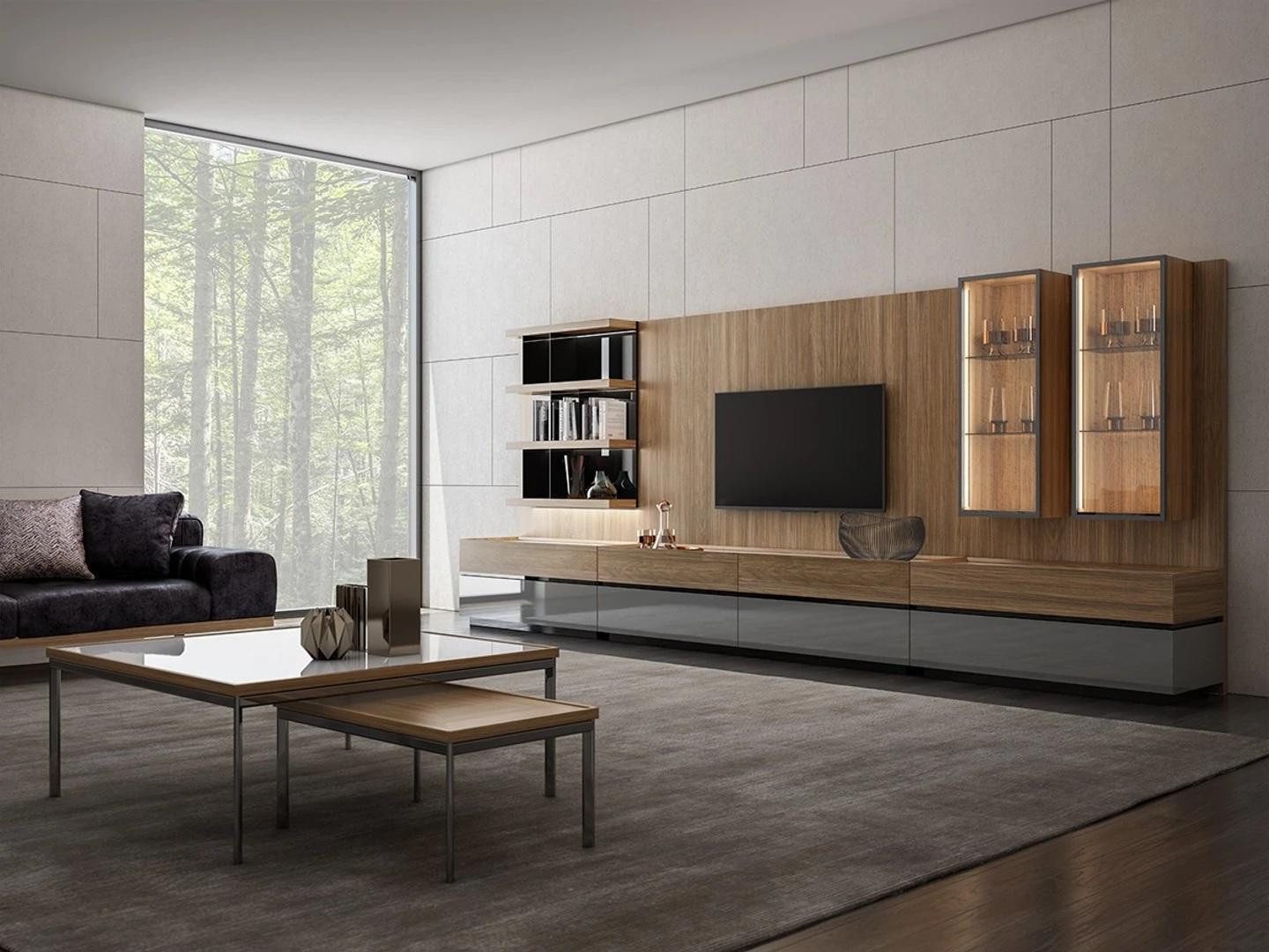 Xlmoebel TV-Wand Modernes Wohnwand Set aus Holz mit TV-Ständer und Regalen, (Wohnwand), Hergestellt in Europa