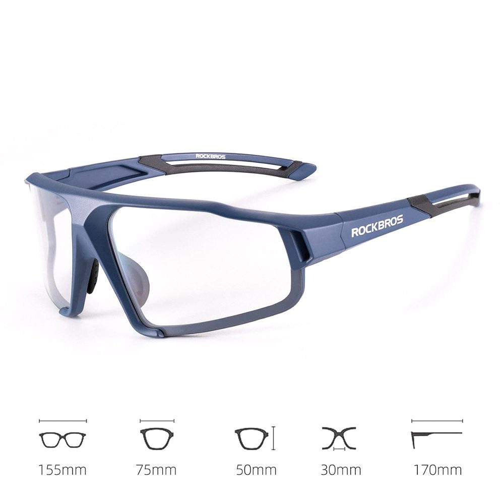 ROCKBROS Fahrradbrille Sportbrille Radbrille Sonnenbrille, (Spar-Set, 1-St., 155 mm leicht), Selbsttönend, UV400, beschlagfrei, 25 g leicht