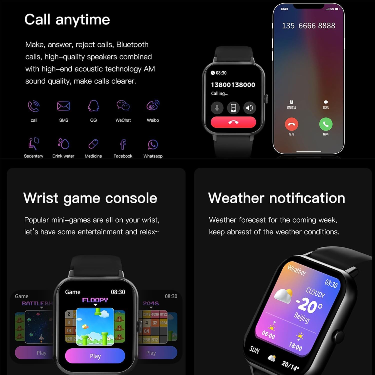 SGDDFIT Smartwatch (4,5 cm, android ios), Herren Smartwatch 1.83" AMOLED Display mit Bluetooth Anrufen