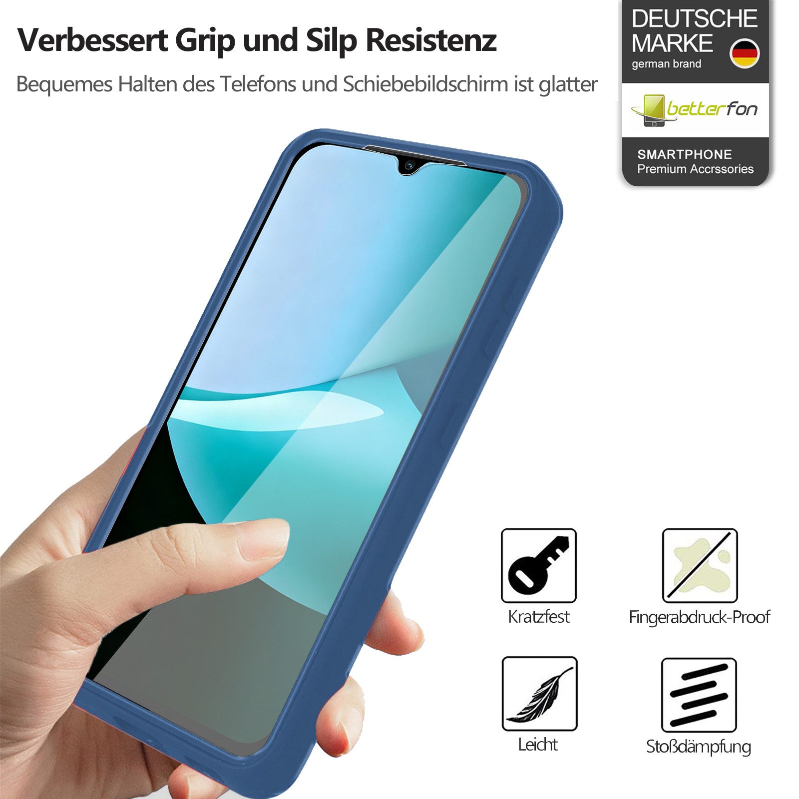 betterfon Handyhülle für Xiaomi Redmi 15C 2-teiliges 360° TPU Schutzcase, Vollschutz Case mit integriertem Displayschutz und klarer Sicht