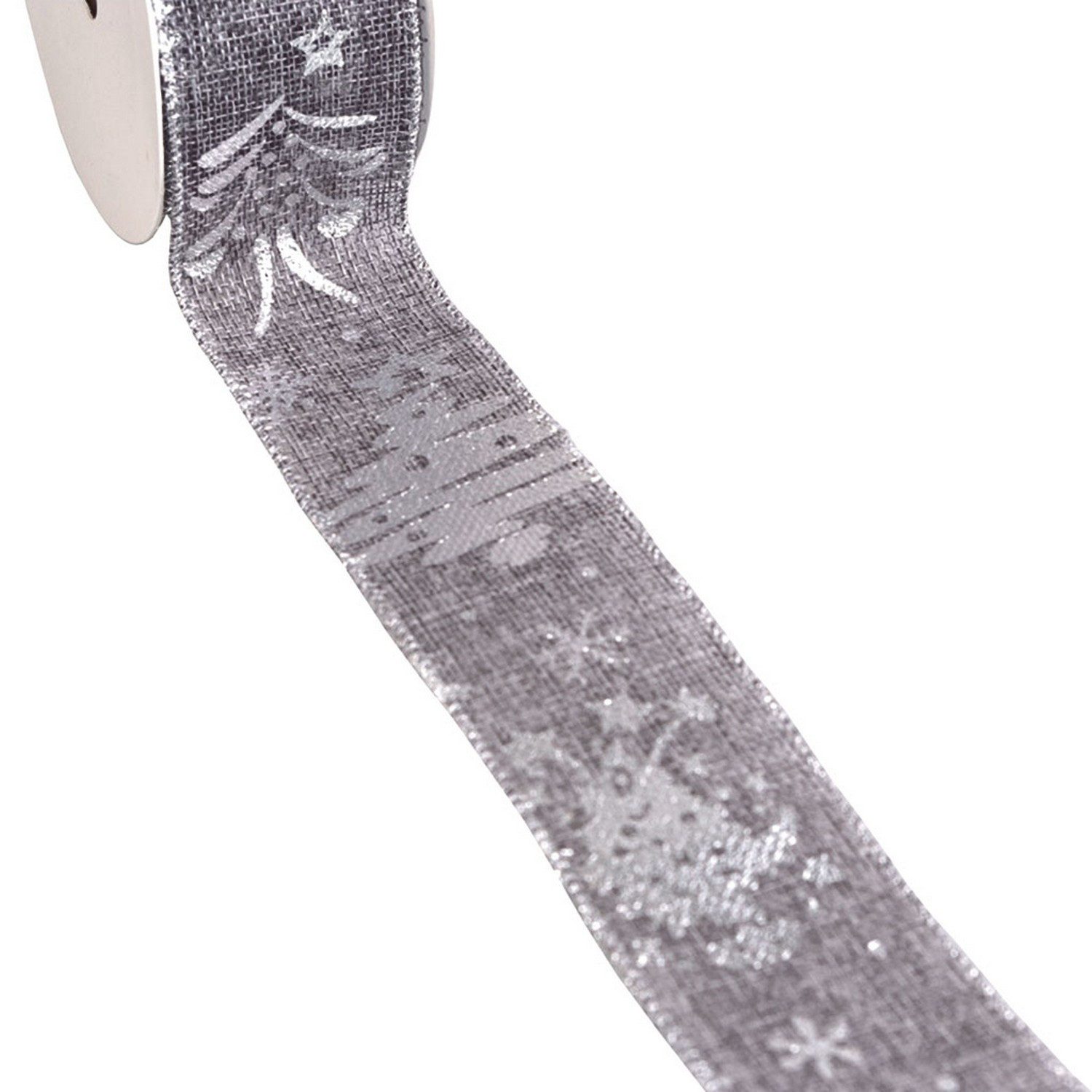 Deko AS Dekoband Leinenstrukturband mit Silberfoliendruck "Tanne" ca. 50mm Breite - 10