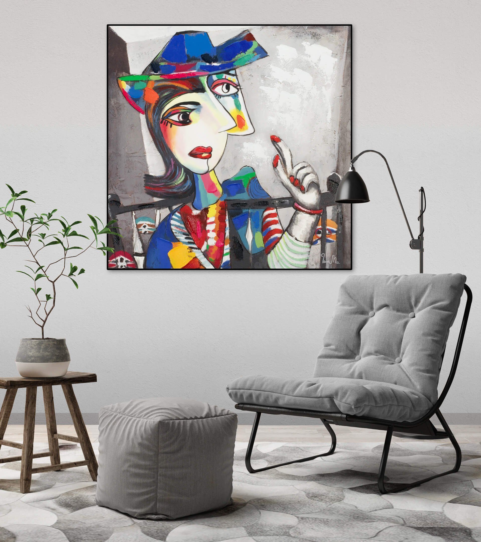 HANDGEMALT cm, Wohnzimmer 100% KUNSTLOFT Wandbild Leinwandbild 80x80 Double Life Gemälde