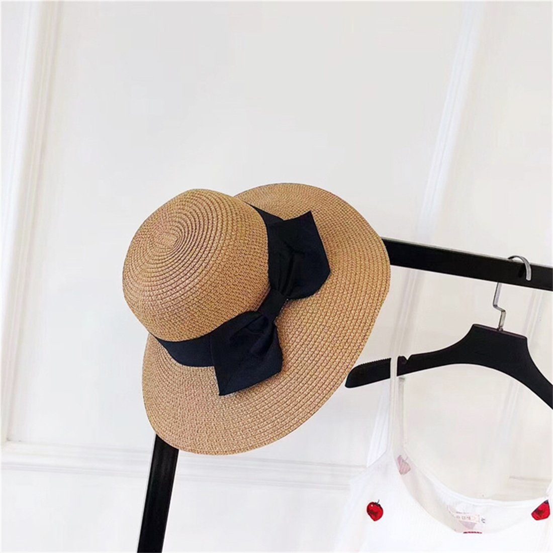 DÖRÖY Strohhut Frauen Sommer Sonnenschutz khaki Mode Hut, faltbar Strohhut Strand Bogen