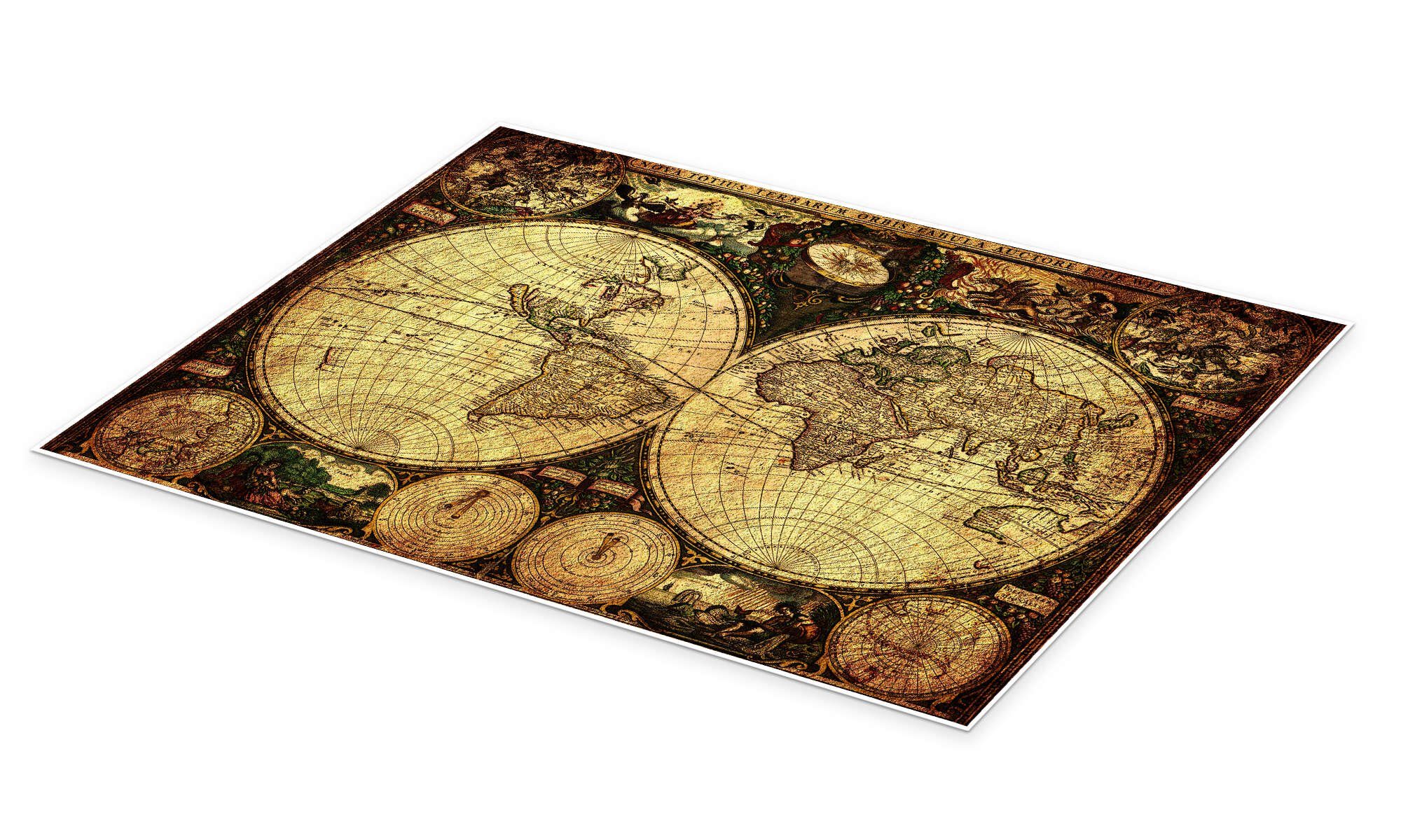 Posterlounge Wandbild Weltkarte 1660, Michaels Antike Weltkarten, erhältlich als Poster, Leinwandbild, Wandsticker oder Acrylglasbild