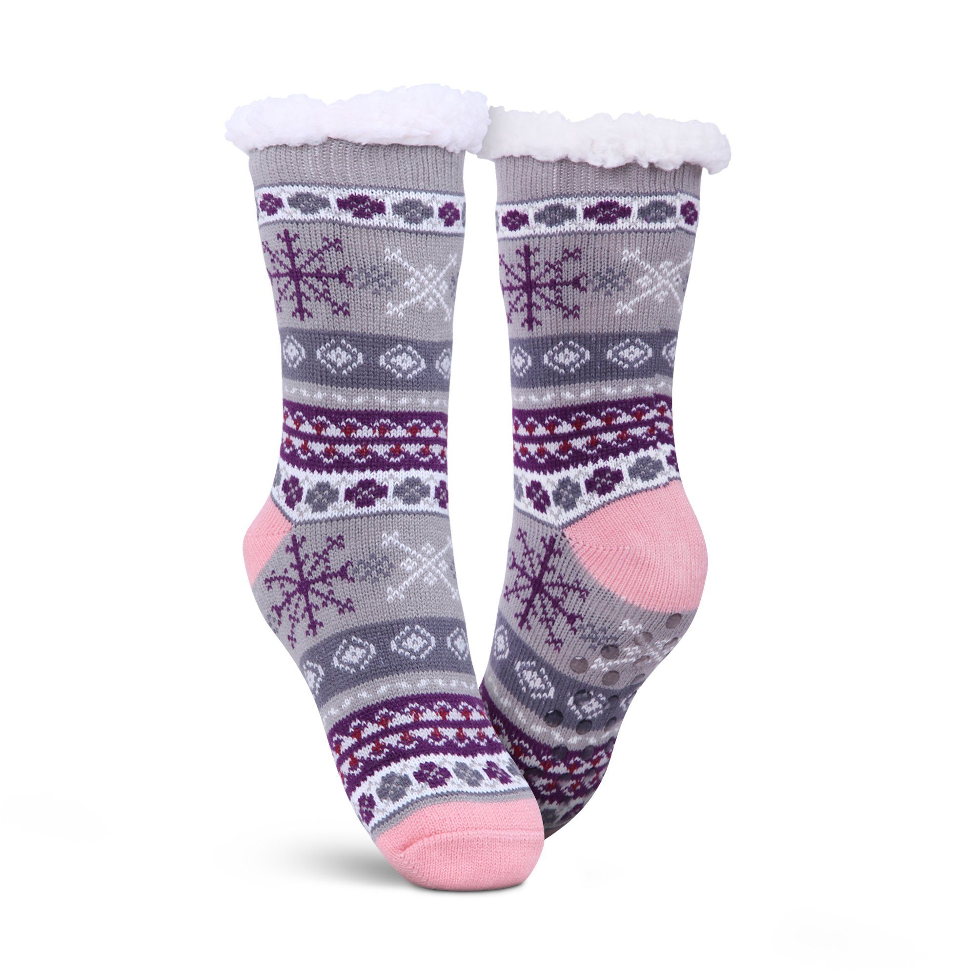 Bestlivings ABS-Socken Hüttensocken Grau/Rosa Socken plüschig ( Hüttensocken Stoppersocken (1-Paar) Teddyfutter, 36-42 Haussocken ) mit Schneeflocke