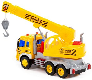 Polesie Spielzeug-Kran Kranwagen LKW CITY gelb Schwungrad Licht Sound