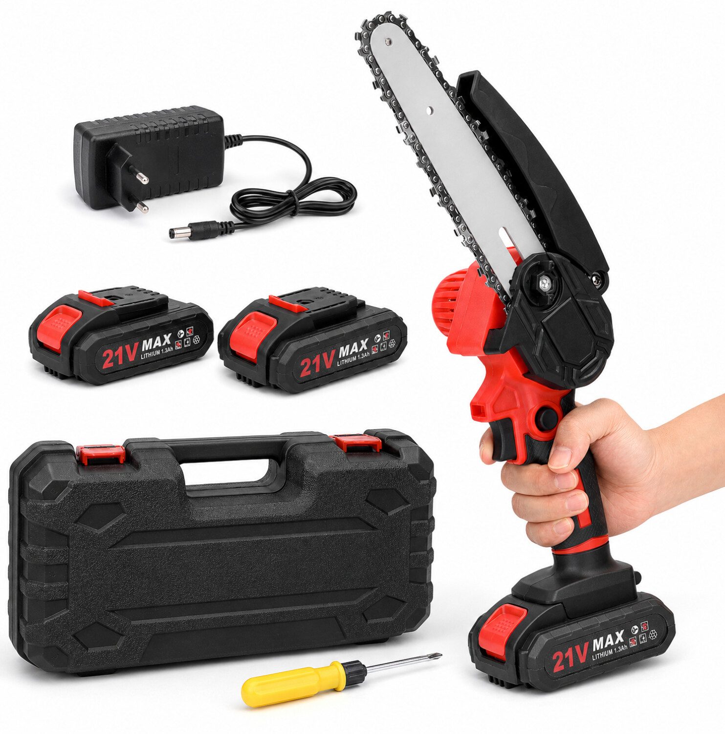 GARRYFIZH Akku-Kettensäge Akku Kettensäge Akku Astsäge Akkukettensäge Mini Kettensäge, 10,2 cm Schwertlänge, 2 Batterien 6 Zoll lange Führungsplatte Schneller Start