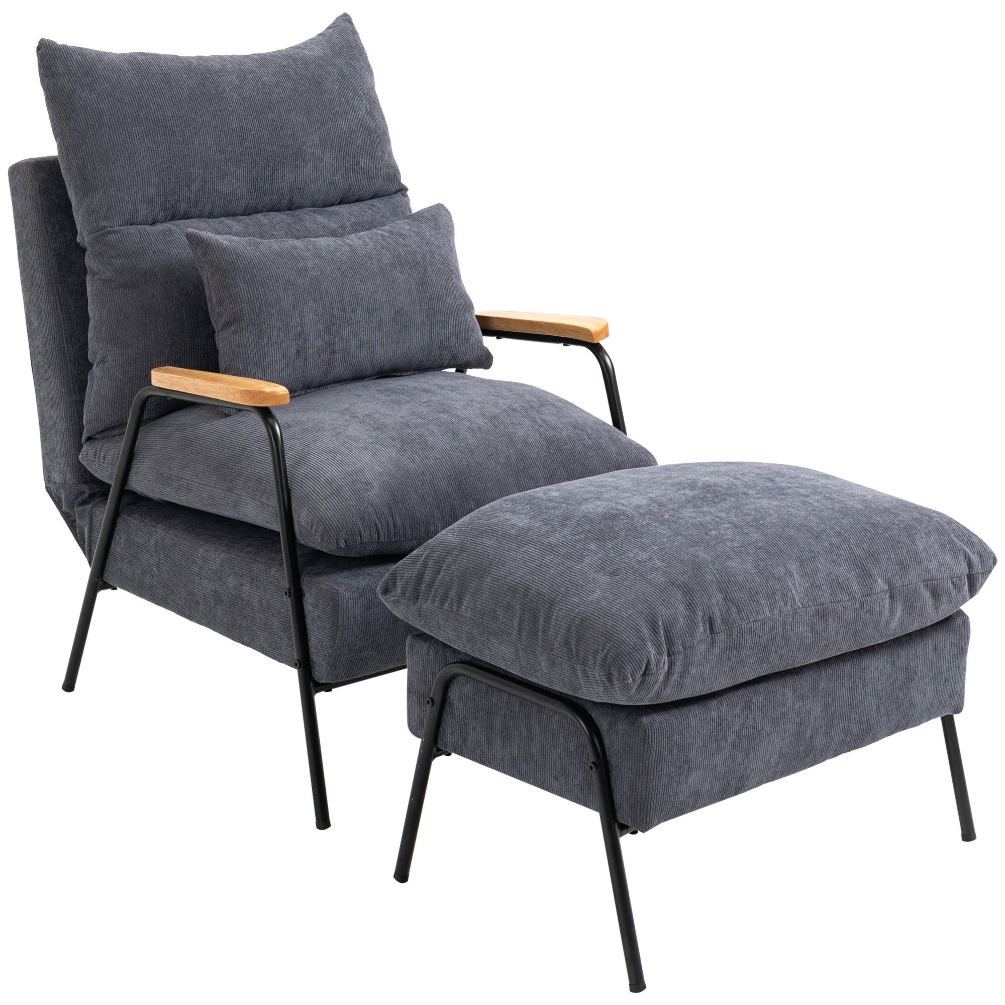 Hocker), 68 mane, x HOMCOM Relaxsessel 1 | Grau (Sessel x 88 Grau 91.5 inkl. 2-St., mit Grau Liegefläche 108 cm cm, 1 Ohrensessel; Kissen, cm