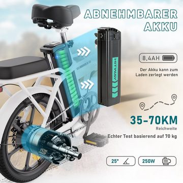 HITWAY E-Bike 36V/8,4Ah Batterie,250W Motor,25km/h,bis 35-70km,16", Kettenschaltung, Heckmotor, 302.4 Wh akku, für Damen und Herrn mit Pumpe, Fahrradschloss